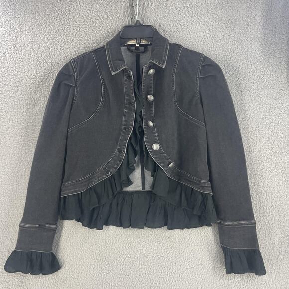 Free People Jacket Womens XS Black Ruffle Denim Boho Cropped Peplum New $198 - Picture 1 of 16
